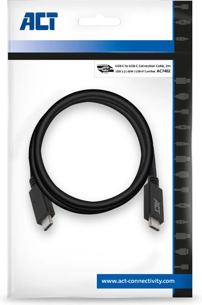 ACT Gecertificeerde USB-C Kabel AC7402 3.2 Gen1 - 5Gbps