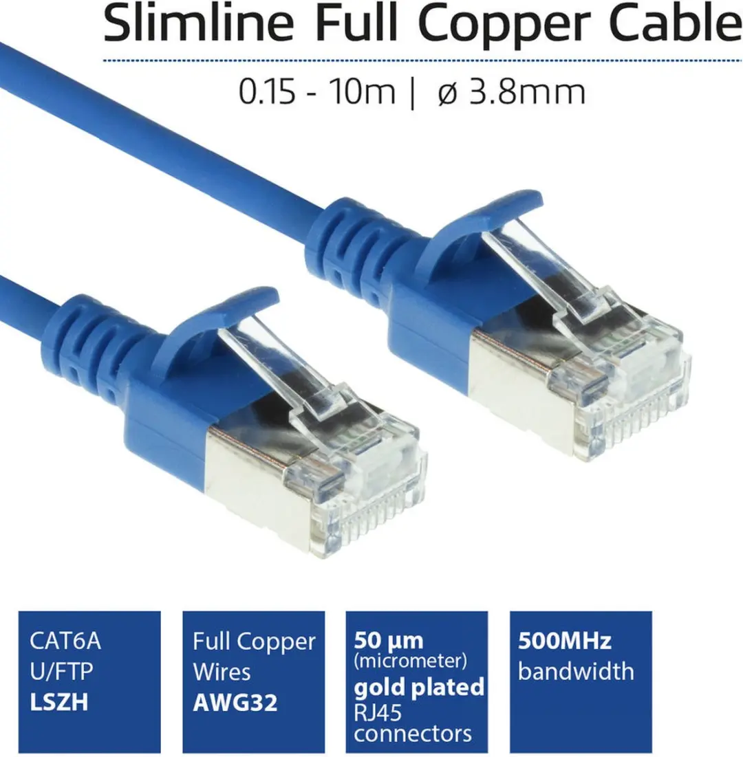 ACT Blauwe LSZH U/FTP CAT6A Patchkabel 10m - Snagless RJ45 - afbeelding 6 van 6