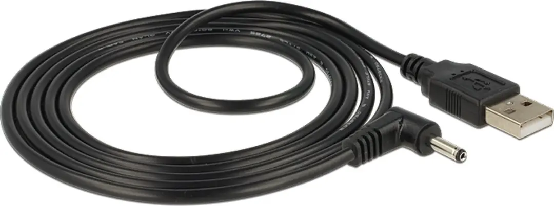 Delock USB-A naar DC 3,5x1,35mm Kabel - Haaks - 1,5m - Zwart