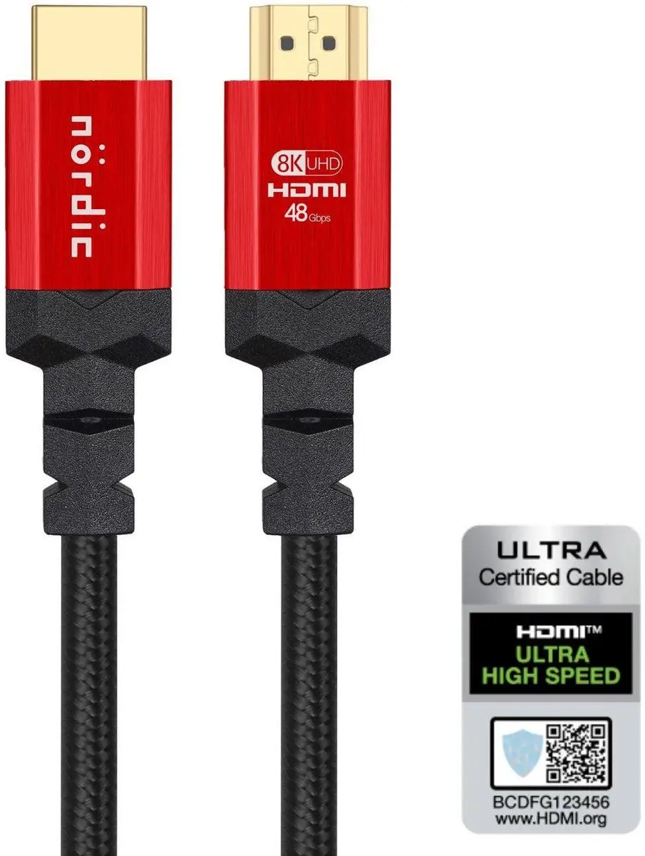 NÖRDIC HDMI-N1007 HDMI 2.1 Kabel 8K - 50cm - Zwart/Rood - afbeelding 6 van 6