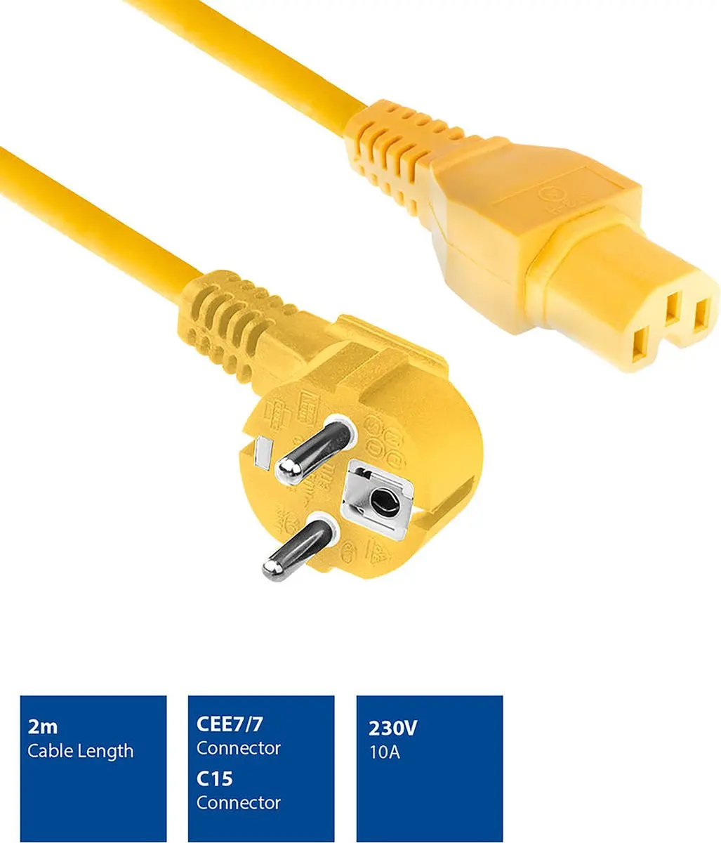 ACT AK5321 Netsnoer Schuko CEE 7/7 - 2m - Geel
