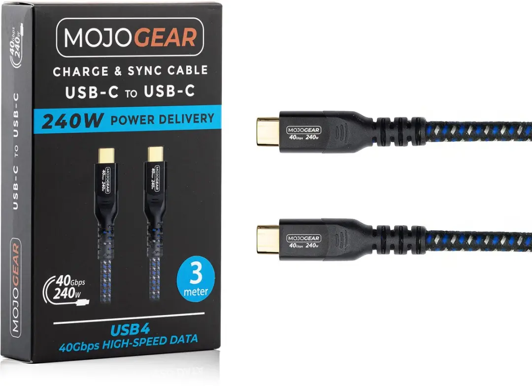 MOJOGEAR USB-C Kabel MG-46-3M 240W - 40Gbps USB4 - 300cm - Zwart/Blauw