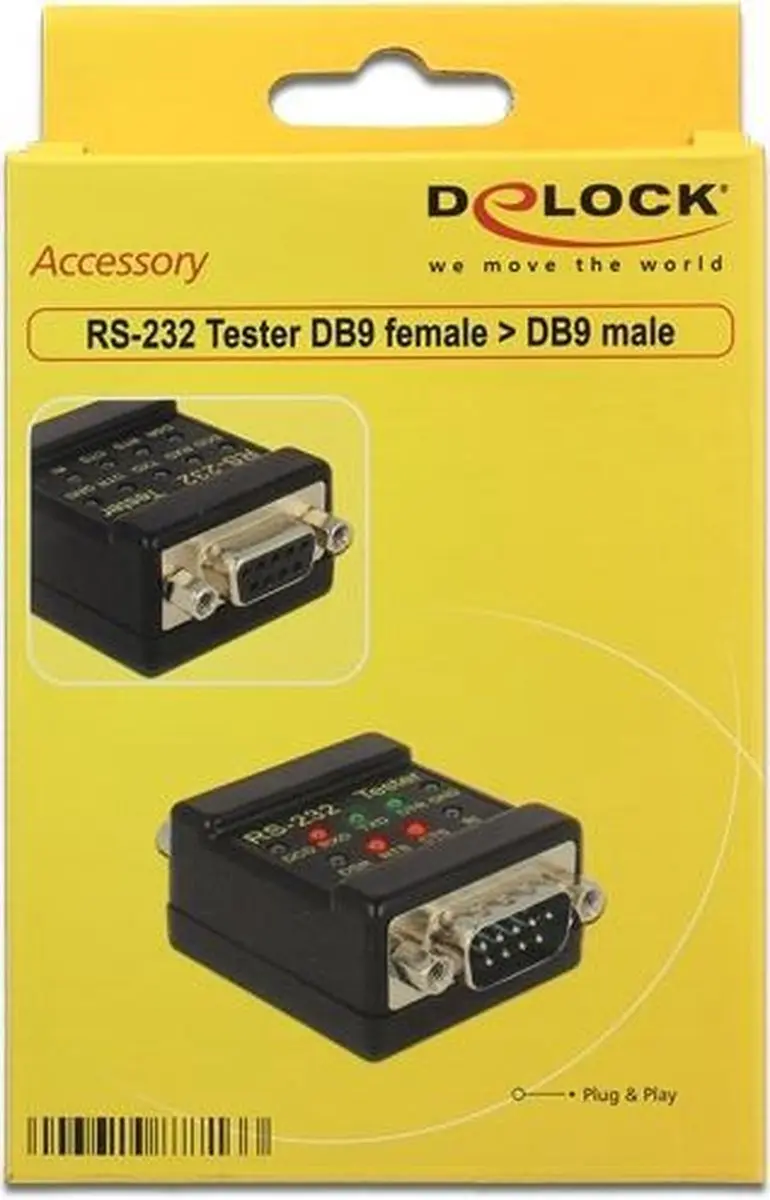 Delock RS-232 Tester DB9 Female naar Male - Zwart