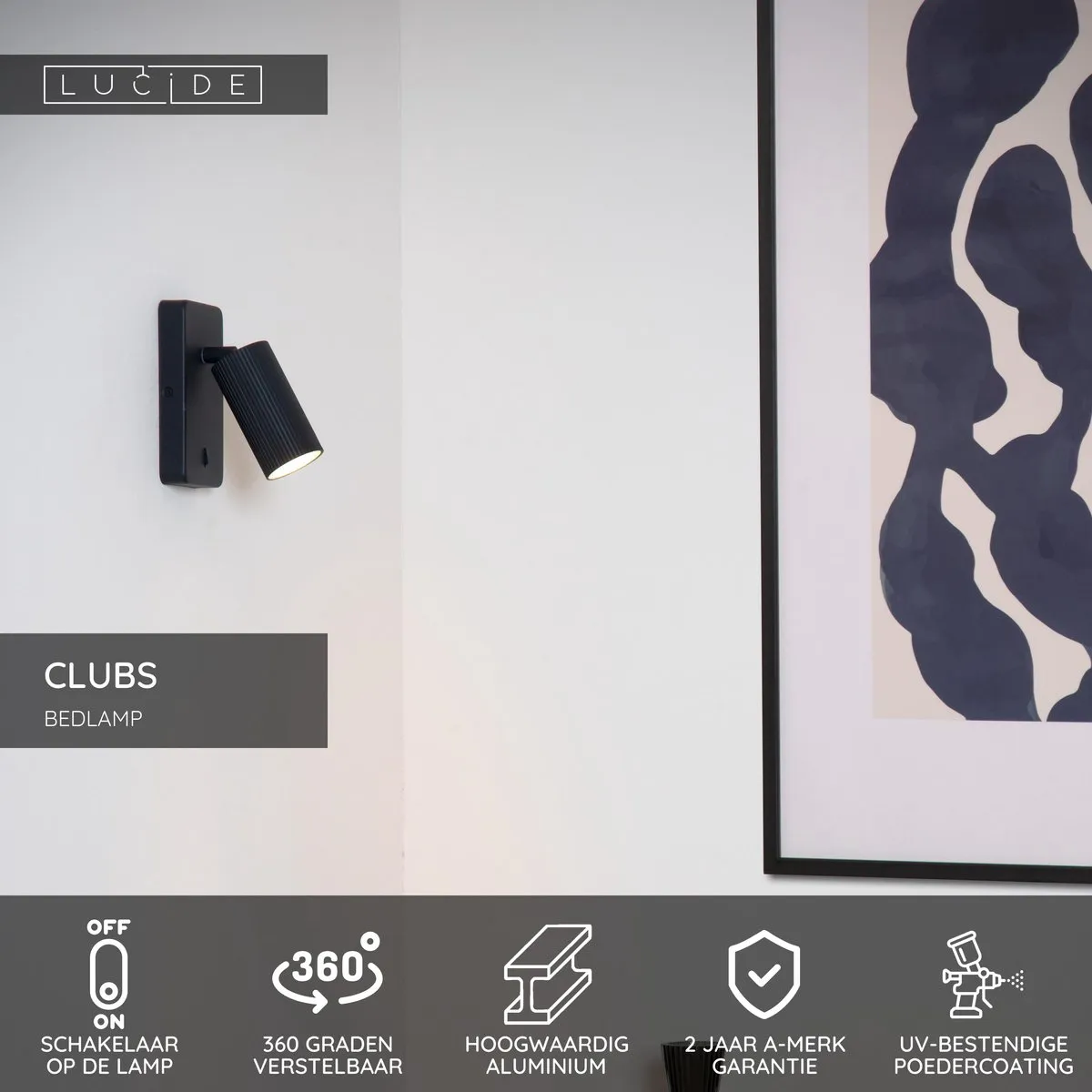 Lucide CLUBS Bedlamp Wandlamp GU10 16cm - Zwart
