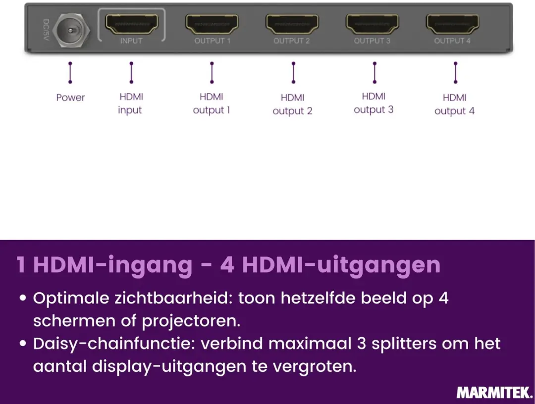 Marmitek Split 614 Pro HDMI Splitter 4K 60Hz - 1x4 - Anthraciet