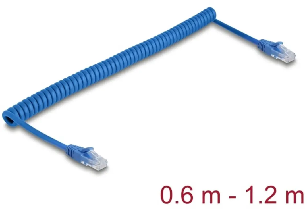 Delock RJ45 Coiled Kabel Cat.6 Blauw 0.6-1.2m