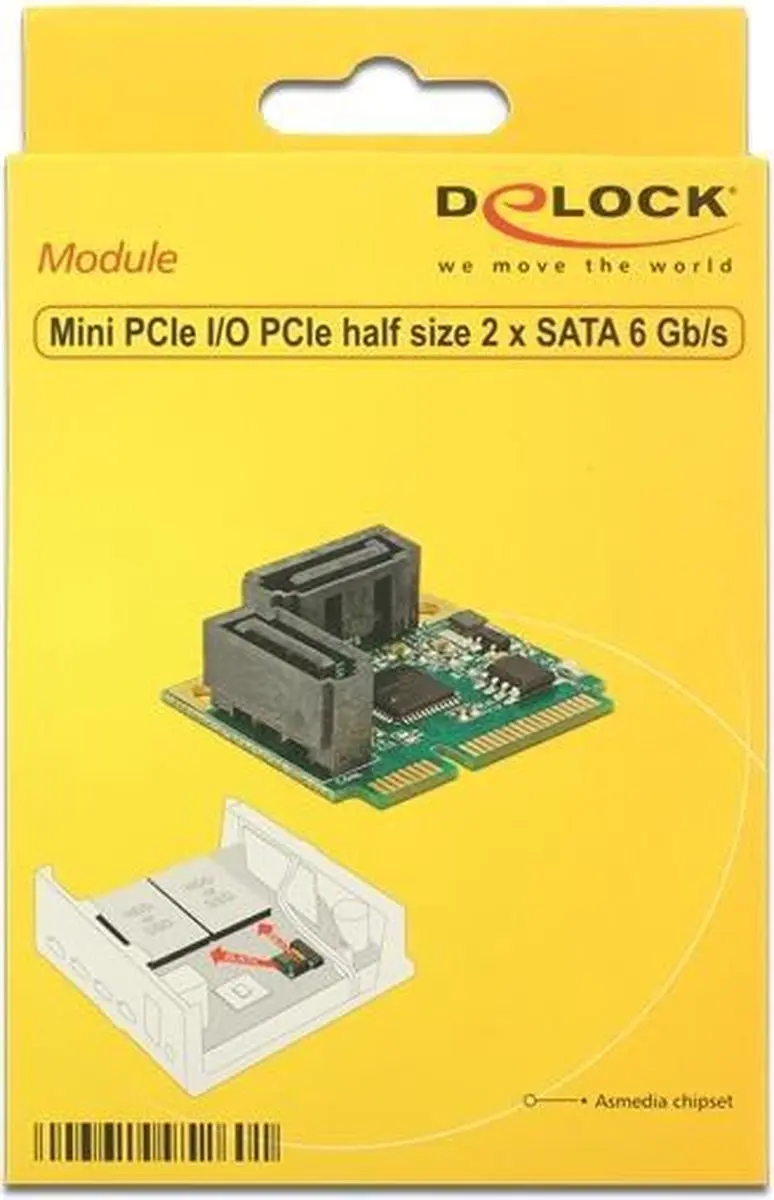 Delock Mini PCIe I/O Half Size 2x SATA 6Gb/s - Grijs/ Groen