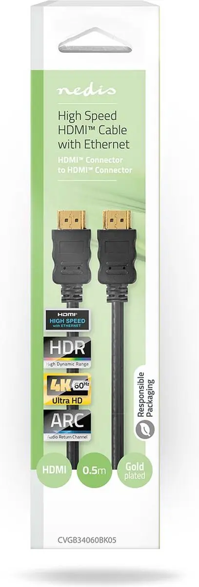 Nedis HDMI-Kabel CVGB34060BK05 4K@60Hz - 0,5m - Zwart