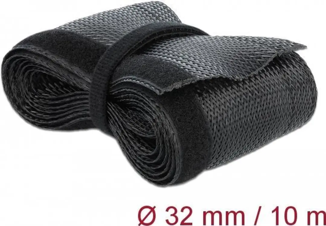 Delock Gevlochten Sleeving 10m x 32mm - Zwart
