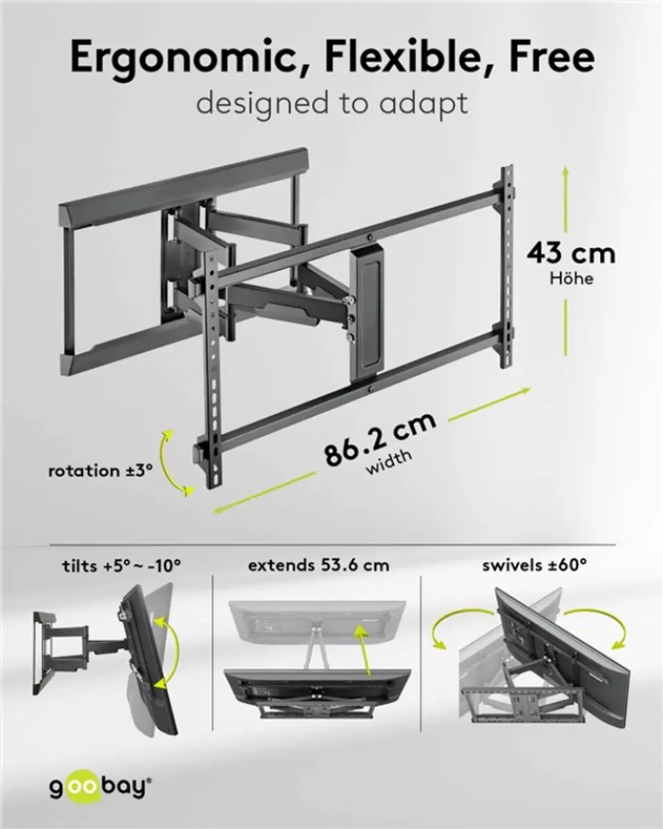 Goobay Pro TV-muurbeugel 71216 - Full Motion - 90 inch - Zwart
