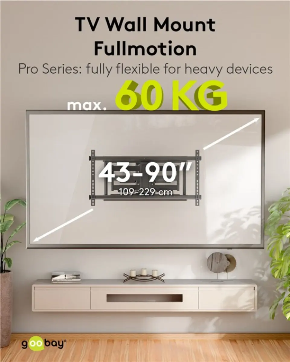 Goobay Pro TV-muurbeugel 71216 - Full Motion - 90 inch - Zwart