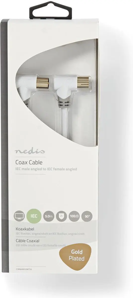 Nedis Coaxkabel CSBW40010WT50 - Verguld - 75 Ohm - 5m - Wit