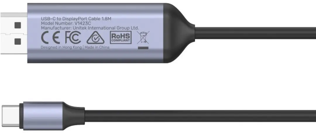 Unitek V1423C USB-C naar DisplayPort Kabel 1,8m - Grijs - afbeelding 6 van 6