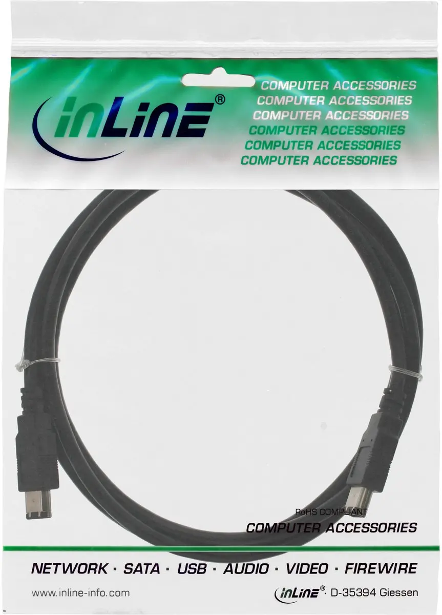 InLine FireWire-kabel IEEE1394 6pin M/M - 3m - Zwart