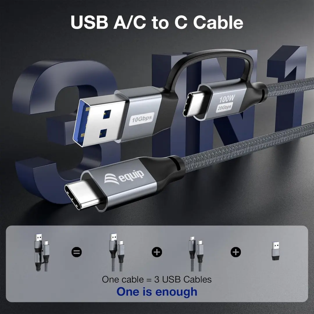 Equip 128431 USB 3.2 Gen 2x2 Kabel 1m USB-A naar USB-C - Zwart
