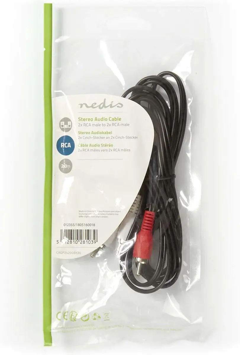 Nedis Stereo-Audiokabel CAGP24200BK20 - 2x RCA Male - 2m - Zwart