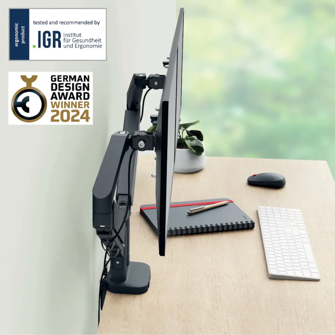 Leitz Ergo Ruimtebesparende Monitorarm 65370089 - 2 Schermen - 32" & 9kg - Donkergrijs