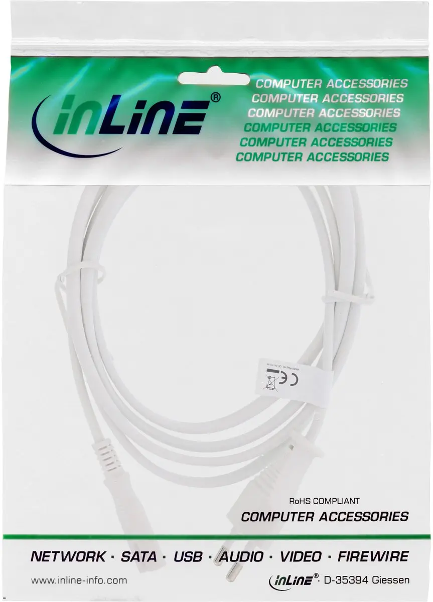 InLine C7 CEE 7/16 Stroomkabel 2x0,75mm - Wit - 0,3m