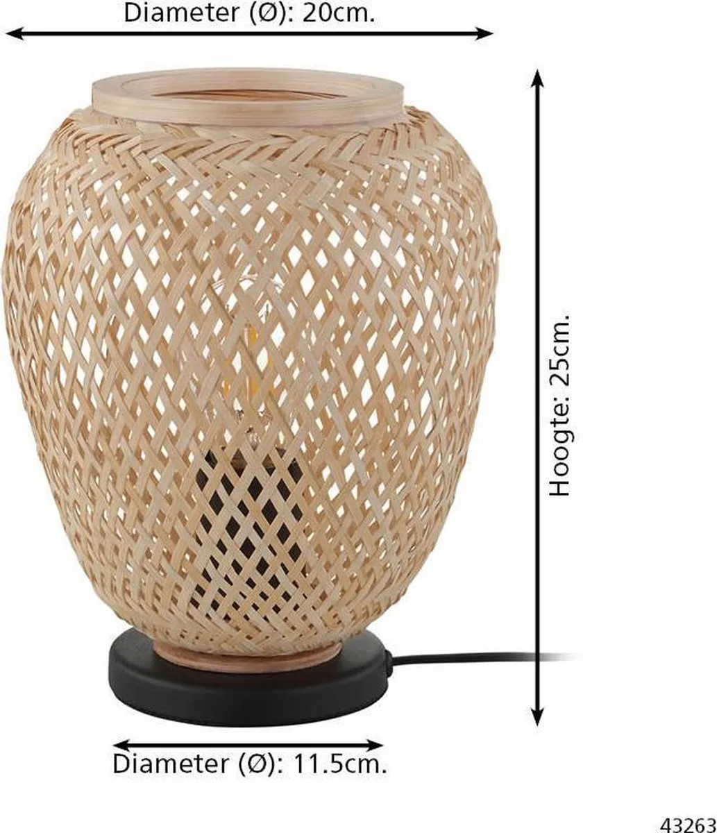 Eglo Dembleby Tafellamp E27 - Ø20cm - Zwart/Hout - afbeelding 6 van 6