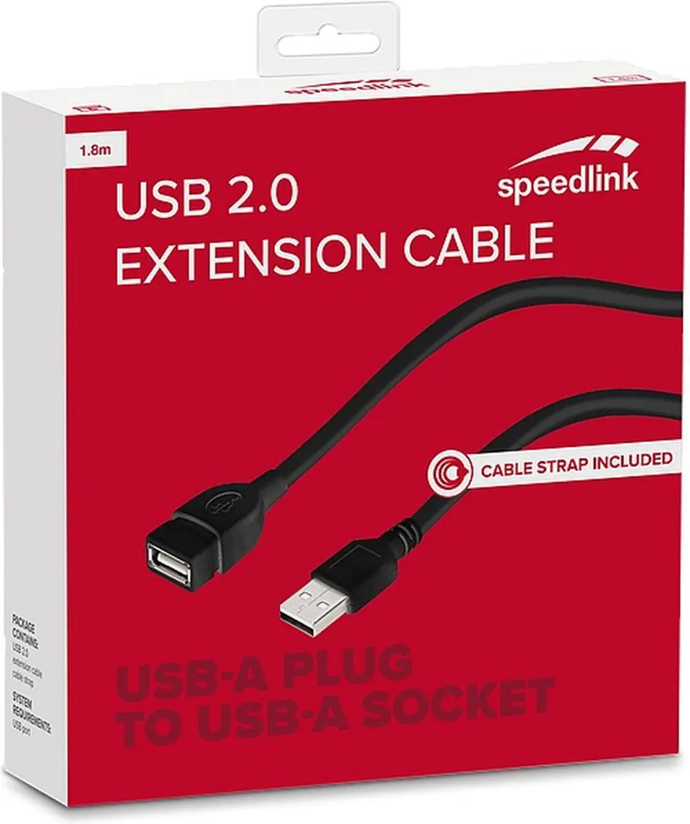 Speedlink USB 2.0 Verlengkabel 1.80m - Zwart