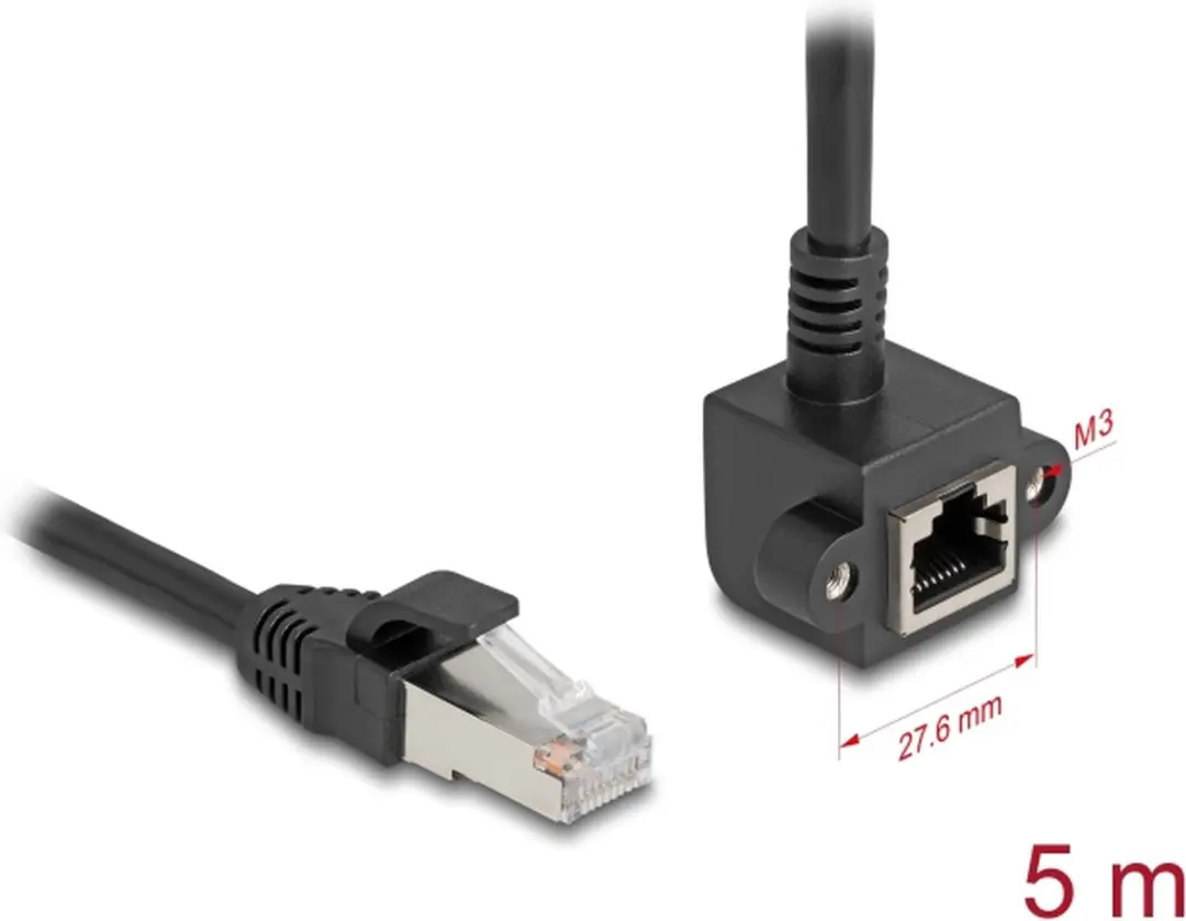 Delock FTP CAT6 Netwerk Verlengkabel 5m - Haakse Inbouwconnector - Zwart