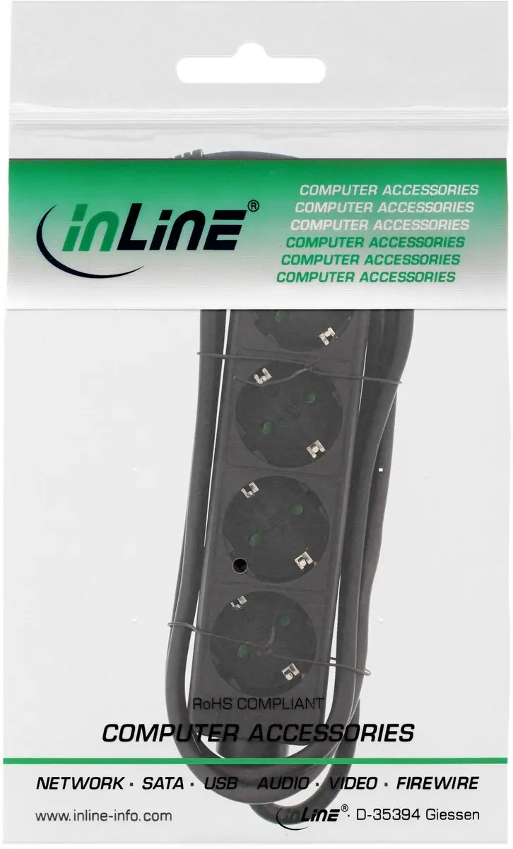 InLine Stekkerdoos 4 Contacten 3m - Zwart