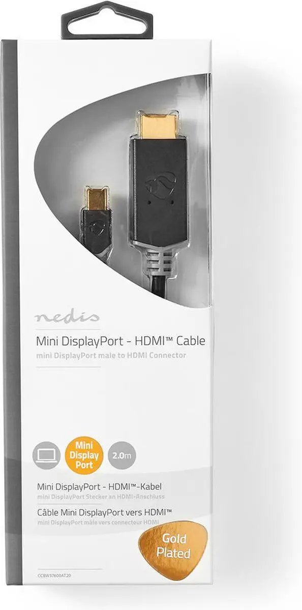 Nedis Mini DisplayPort naar HDMI Kabel 2.0m - 21.6 Gbps - Verguld - Antraciet