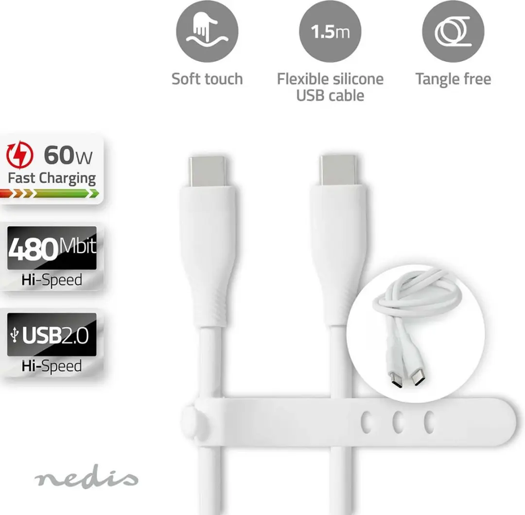 Nedis USB-C Kabel 60W 1.5m - Wit