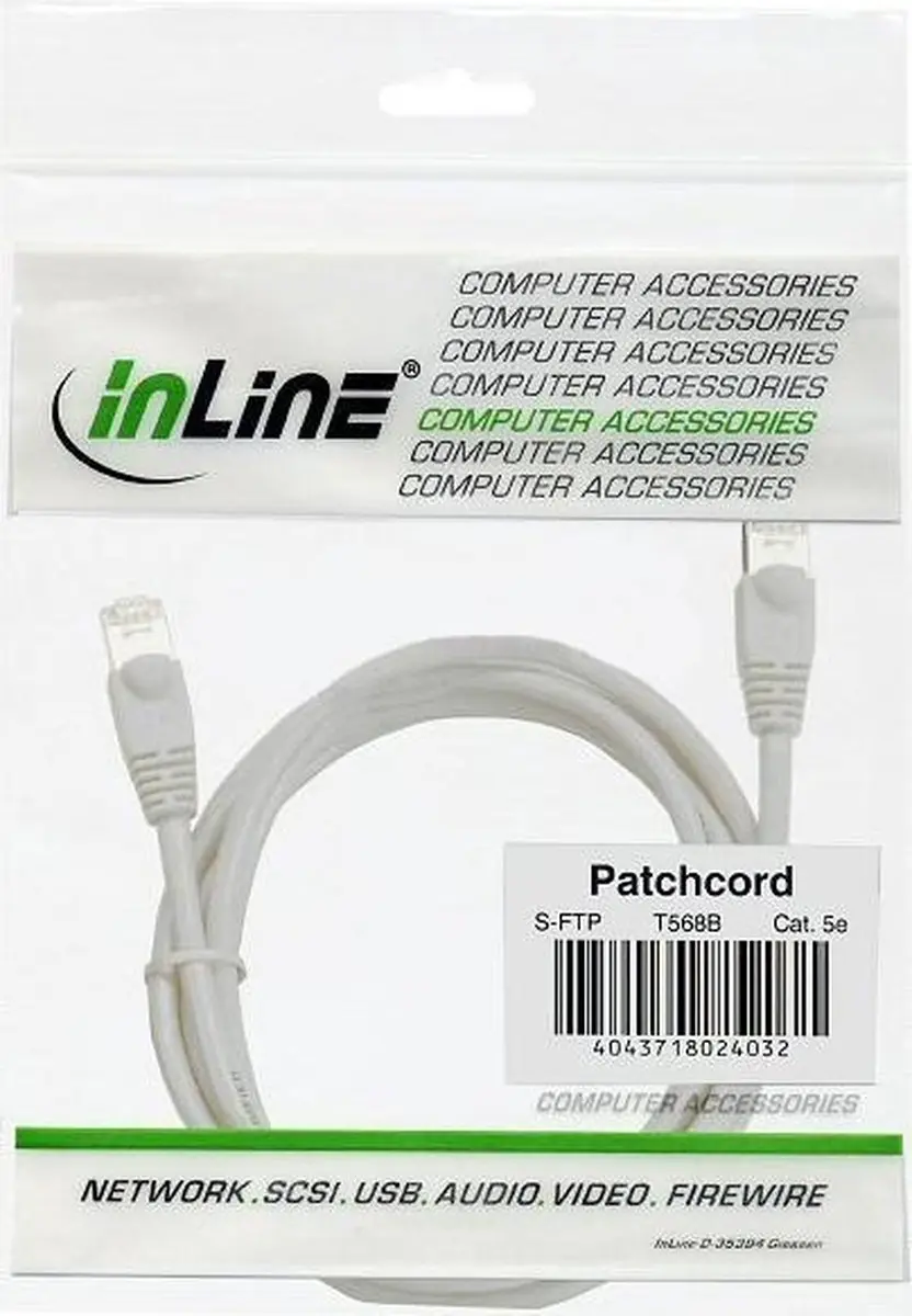 InLine Patchkabel SF/UTP Cat.5e Wit 1m