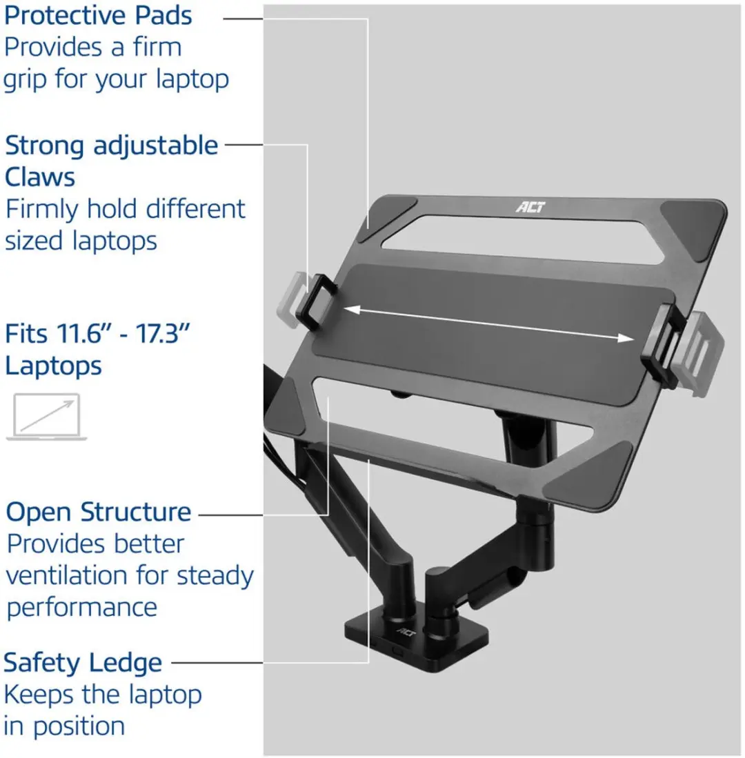 ACT AC8346 Universele Laptophouder - 11.6-17.3" - Zwart