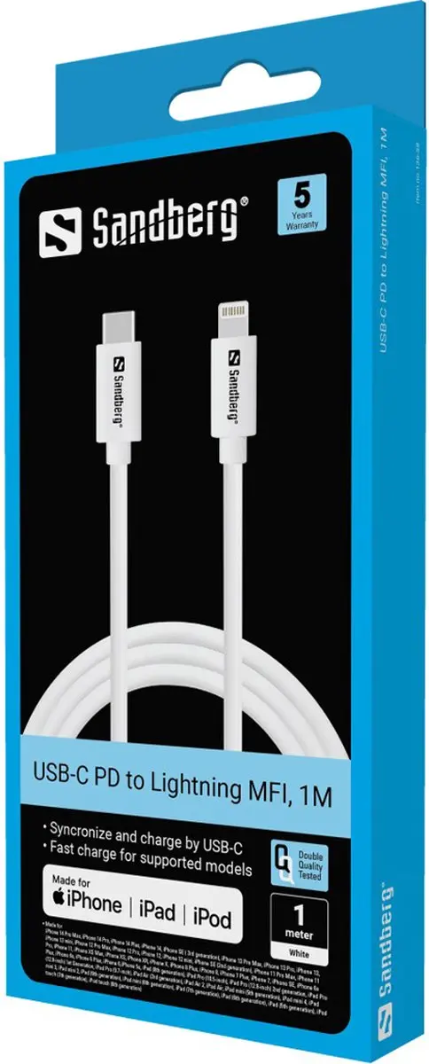 Sandberg 136-58 Lightning-kabel 1m - Wit