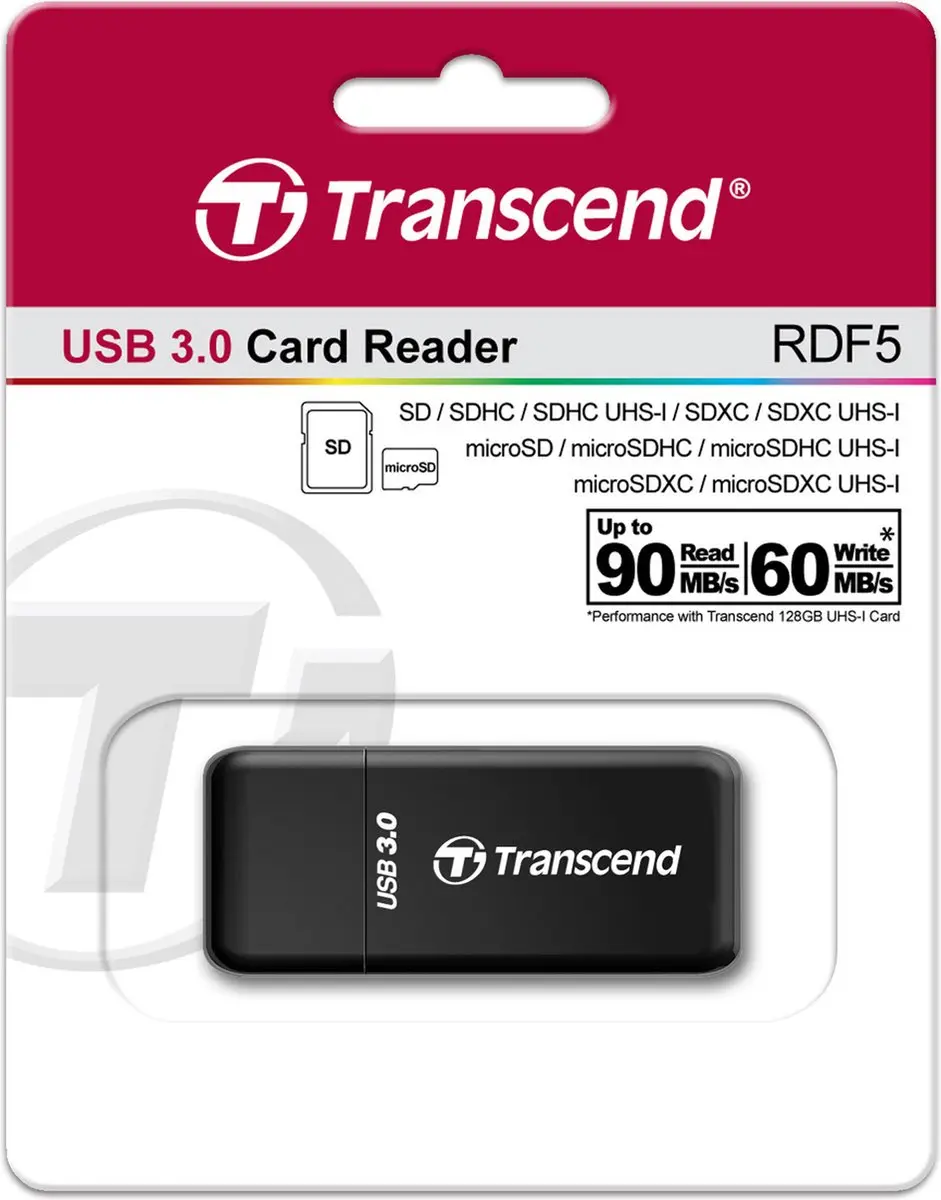 Transcend RDF5K Externe geheugenkaartlezer USB-A 3.2 Gen 1 Zwart