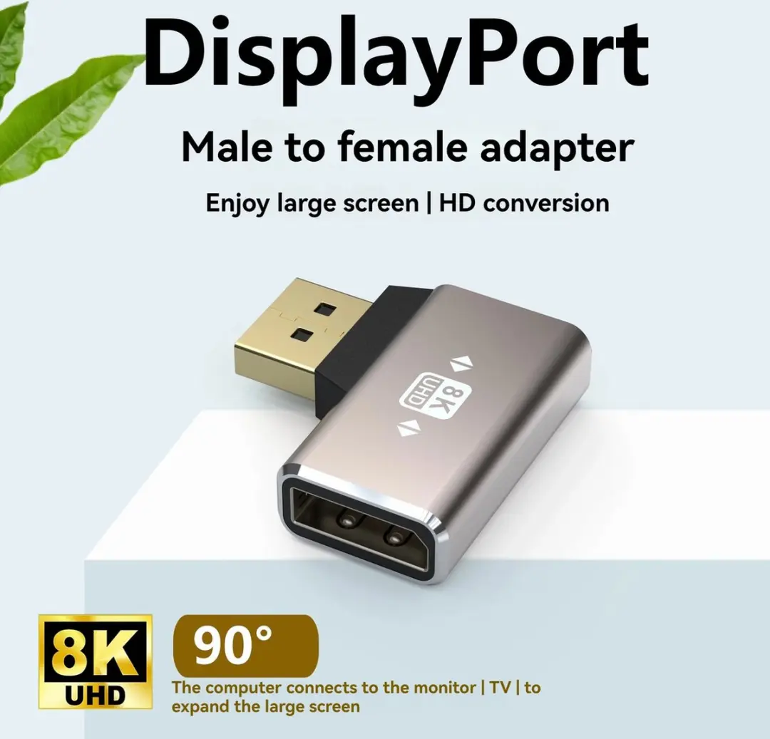 NÖRDIC DisplayPort Haakse Adapter DP-405 - Male naar Female - 8K60Hz - Grijs