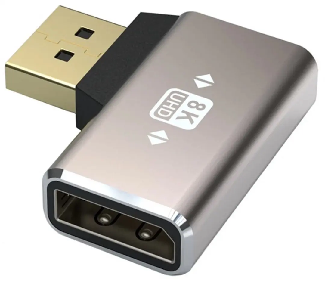 NÖRDIC DisplayPort Haakse Adapter DP-405 - Male naar Female - 8K60Hz - Grijs