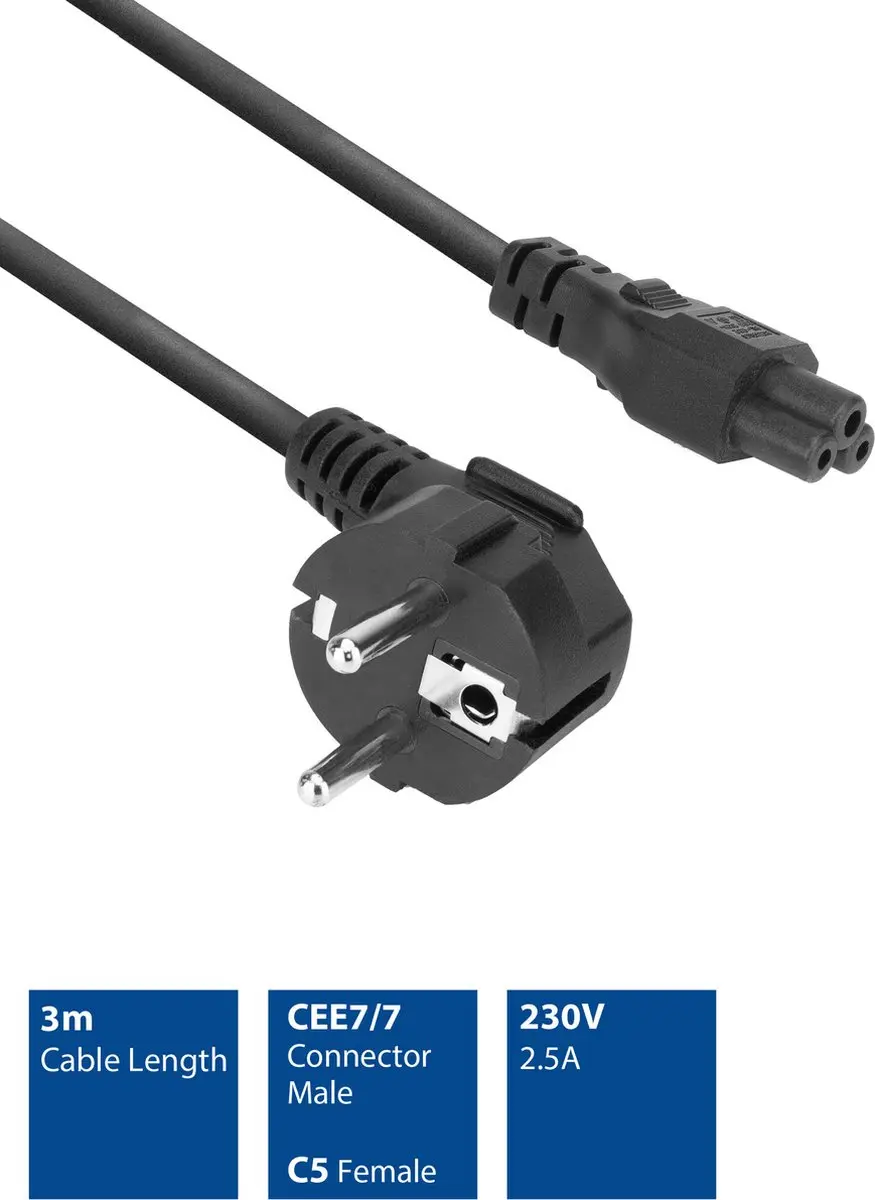 ACT AK5024 Netsnoer Schuko CEE 7/7 - 3m - Zwart