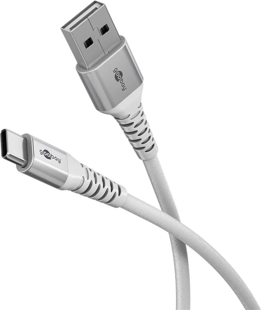 Goobay USB-C naar USB-A Textielkabel 60W - 1m - Wit
