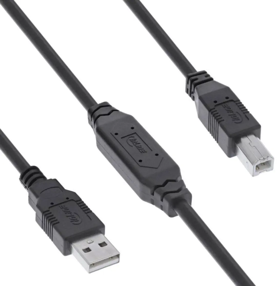 InLine USB-A naar USB-B Kabel 20m - USB 2.0 - Zwart