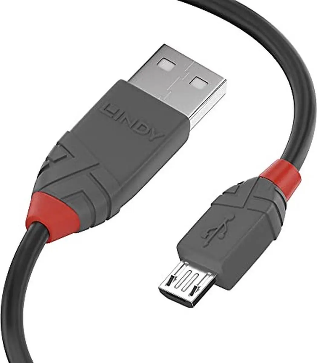 Lindy 36734 USB-kabel USB-A naar USB-micro-B 3m - Zwart/Grijs