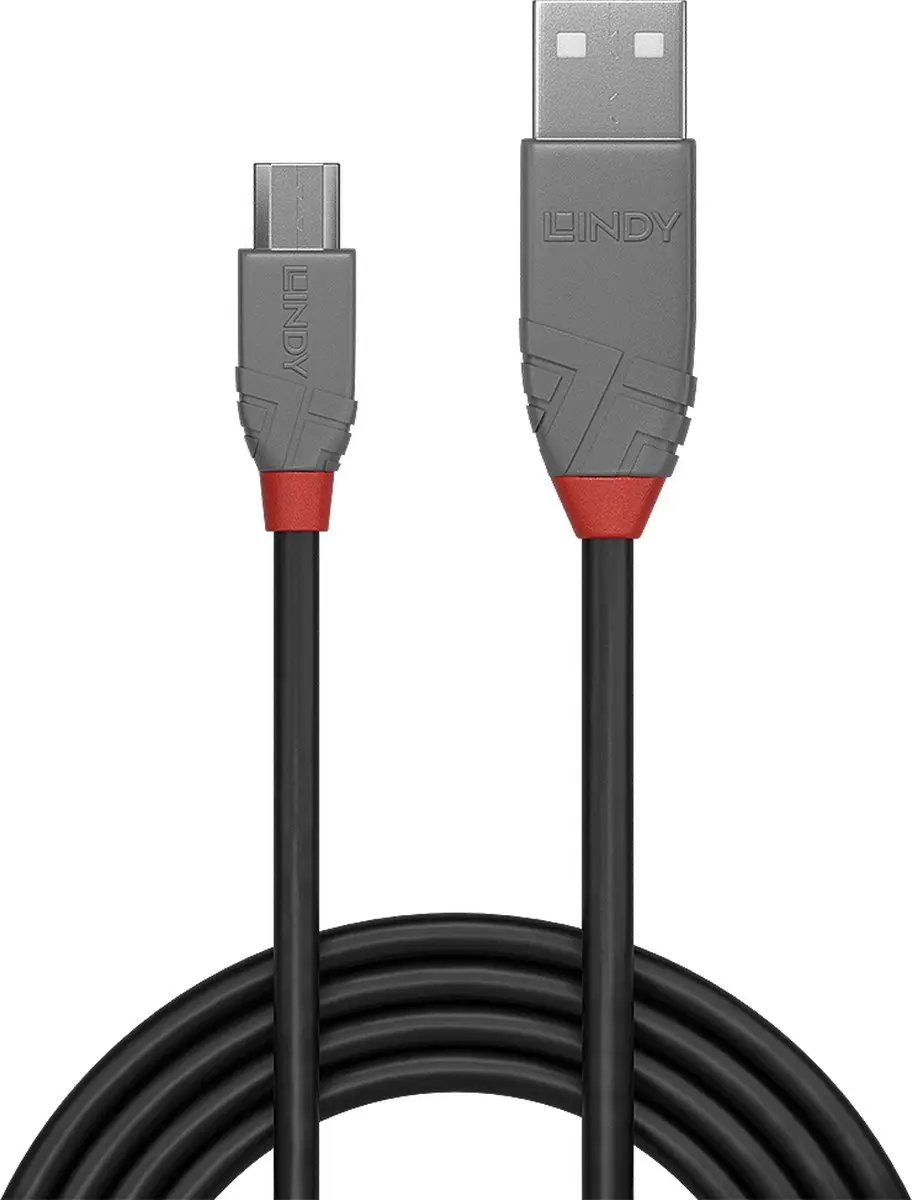 Lindy 36734 USB-kabel USB-A naar USB-micro-B 3m - Zwart/Grijs