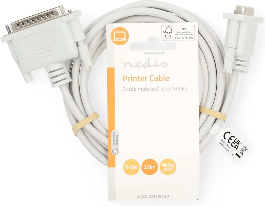Nedis CCGL52135IV20 Seriële Kabel D-SUB 25M naar 9F - 2m - Ivoor