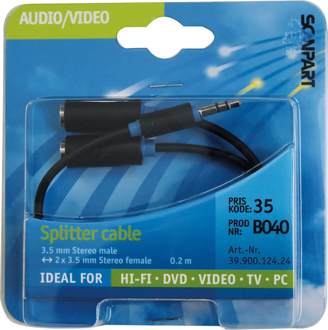Scanpart Audio Jack Splitter 3.5mm 20cm - Zwart