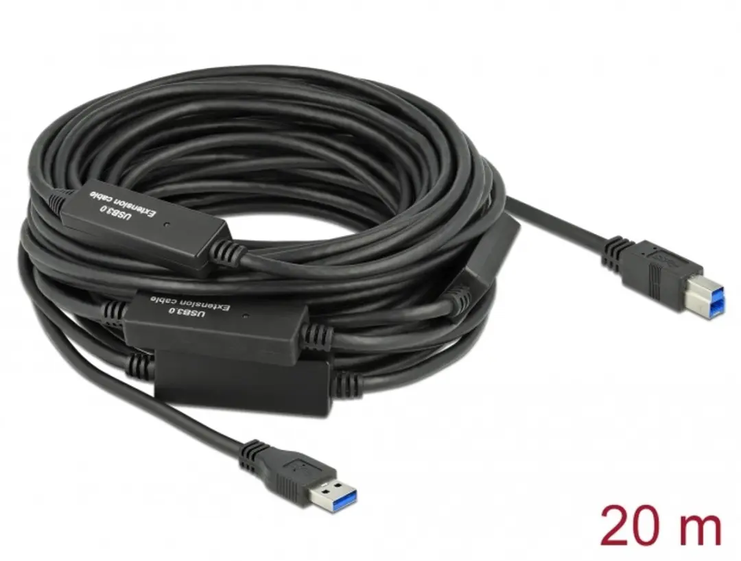 Delock USB-A naar USB-B Kabel 5Gbps 20m - Zwart