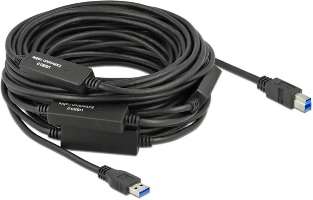 Delock USB-A naar USB-B Kabel 5Gbps 20m - Zwart