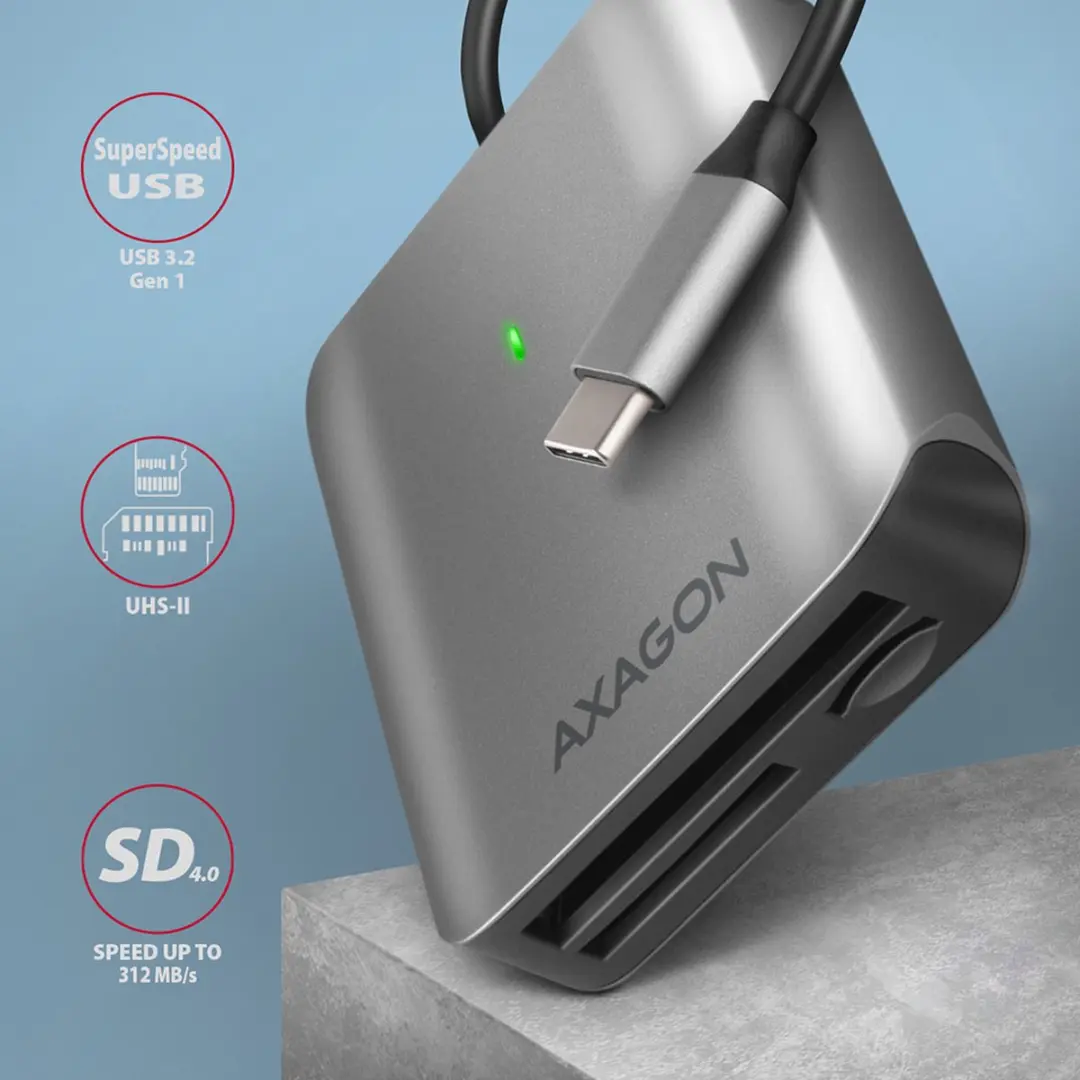 Axagon CRE-S3C USB-C Geheugenkaartlezer 3-Slot - Grijs