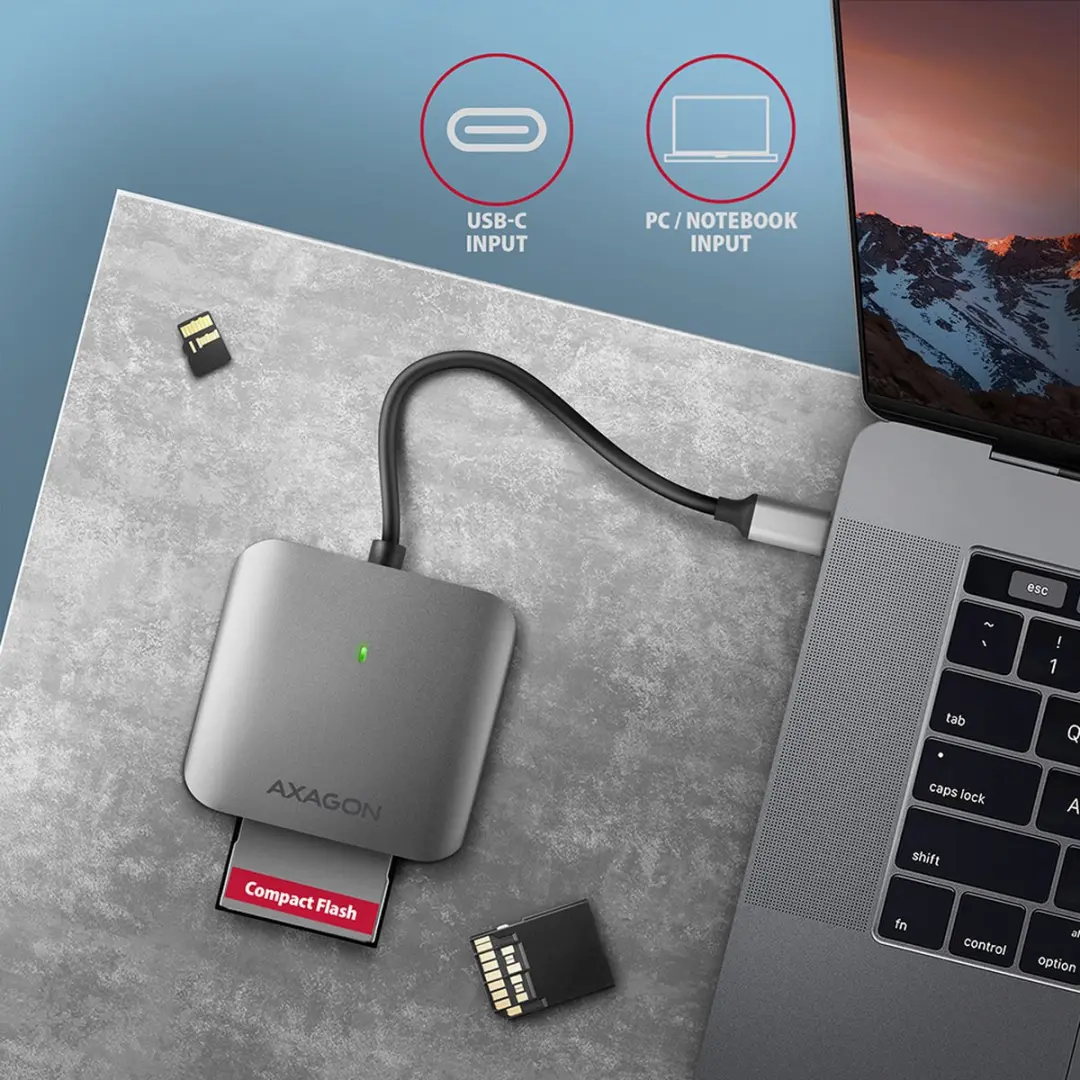 Axagon CRE-S3C USB-C Geheugenkaartlezer 3-Slot - Grijs - afbeelding 6 van 6