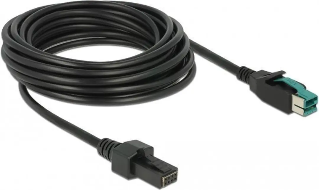 Delock PoweredUSB Kabel 12V - 2x 4-pin Male - 5m - Zwart
