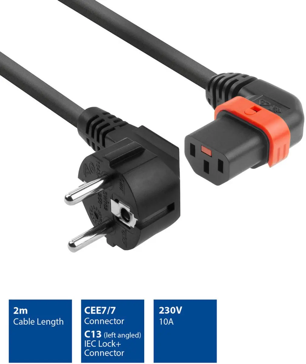 ACT EL451S Netsnoer Schuko CEE 7/7 - 2m - Zwart