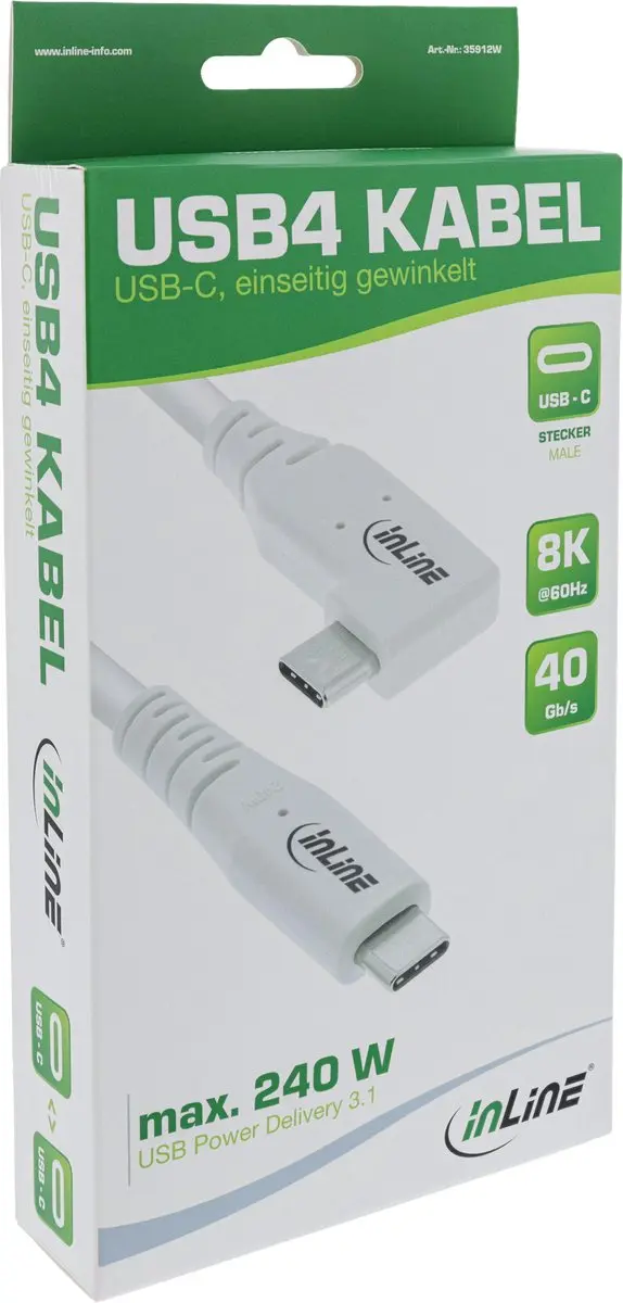 InLine USB-C Kabel - USB4 - 240W PD - 2 meter - Wit