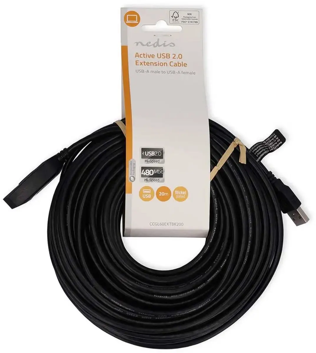 Nedis CCGL60EXTBK200 USB 2.0 Kabel - 20m - Zwart