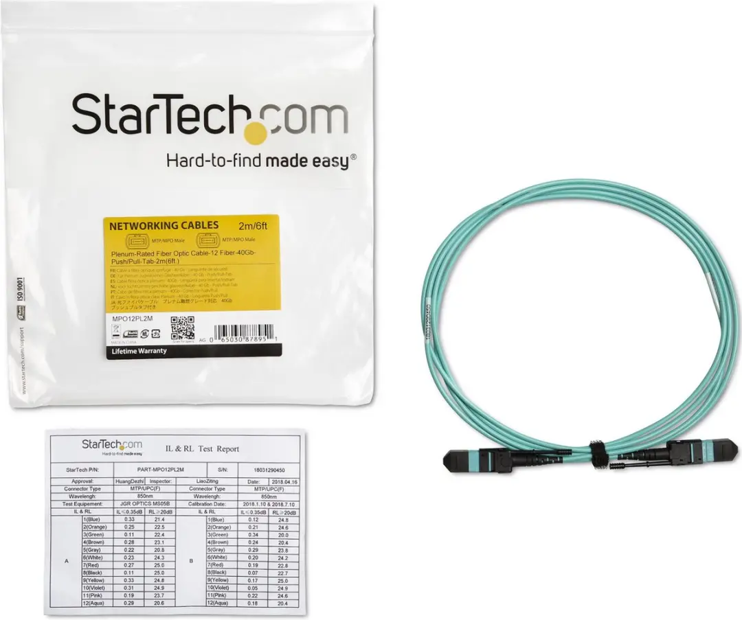 Startech MPO12PL2M Glasvezelkabel 2m - MPO/MTP Aqua